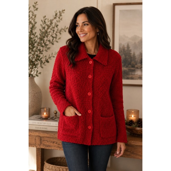 Sweaters - Vintage Marisa Christina Knitworks Red Wool Blend Cardigan Sweater Womens M